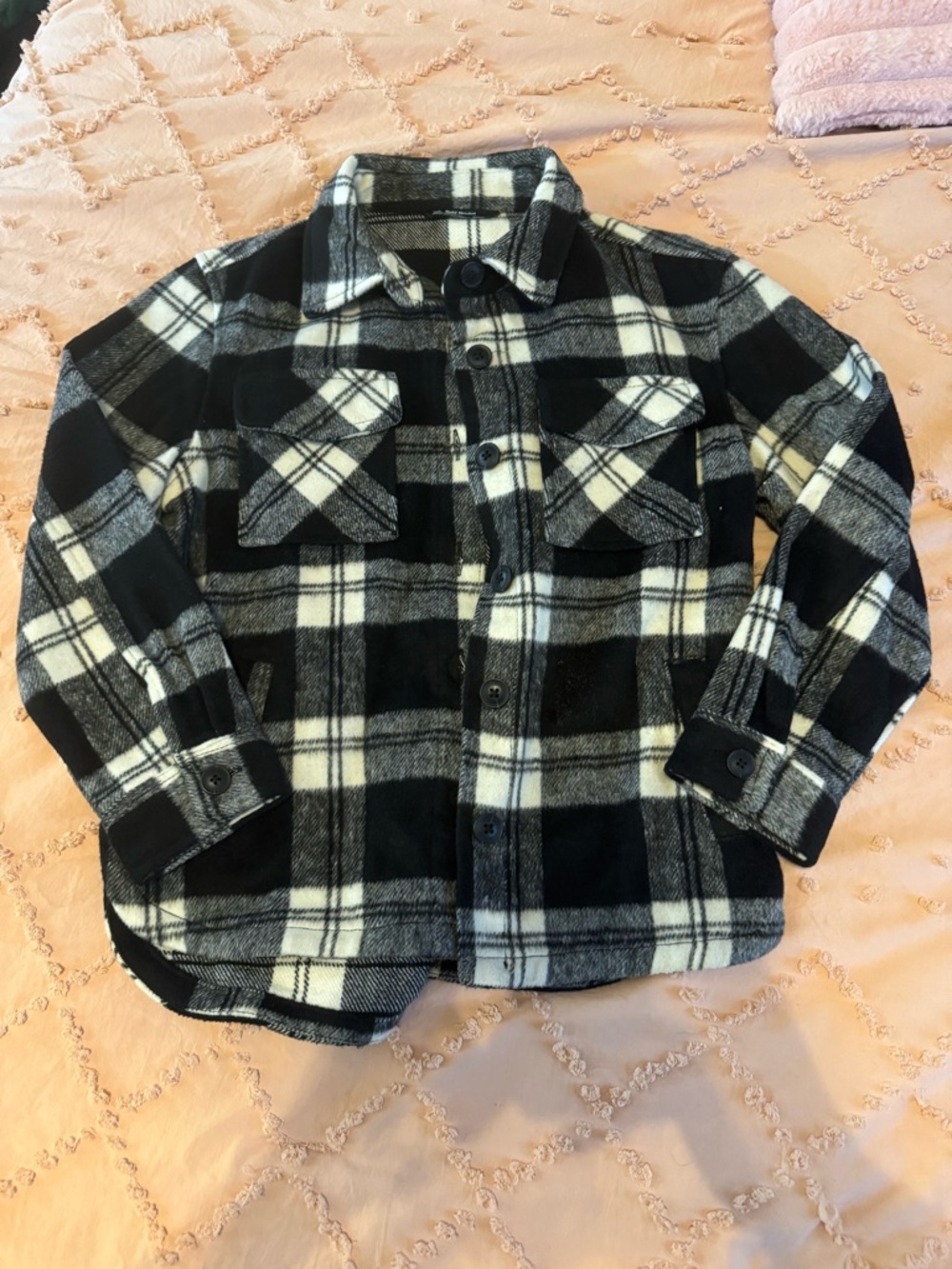 Kids Black & White Plaid Button-Front Shirt Jacket